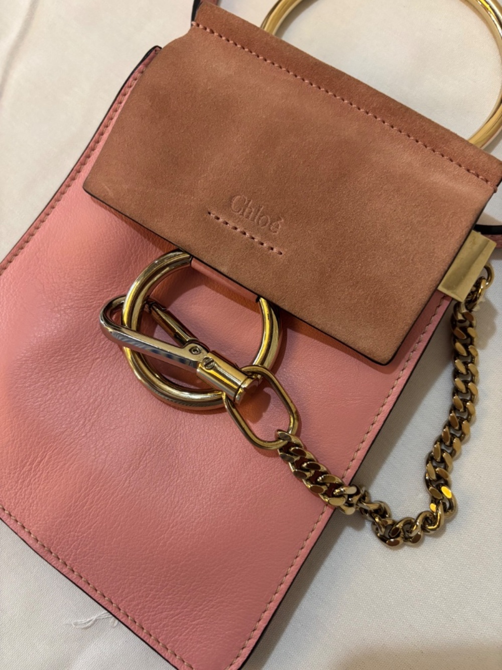 Chloe Suede Calfskin Mini Faye Bracelet Bag Pink Pre-Owned - Picture 13 of 14